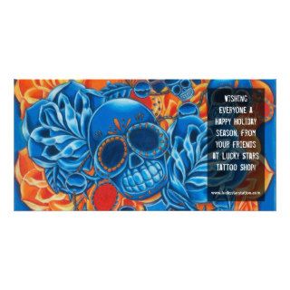 Blue and Orange Skulls Photo Card Template