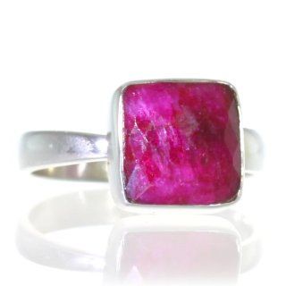 Created Ruby Women Ring (size: 9) Handmade 925 Sterling Silver hand cut Created Ruby color Red 4g, Nickel and Cadmium Free, artisan unique handcrafted silver ring jewelry for women   one of a kind world wide item with original Created Ruby gemstone   only 