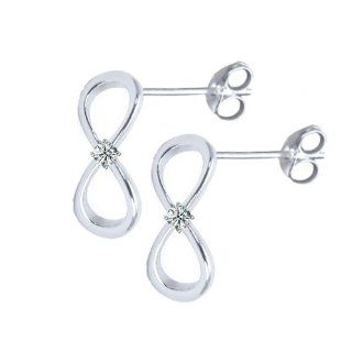 Exquisite Infinity 925 Designer Inspired Silver Stud Earrings One Pair High Polish Tarnish Free and Hypoallergenic Set with Quality Round Cubic Zirconia: Jewelry