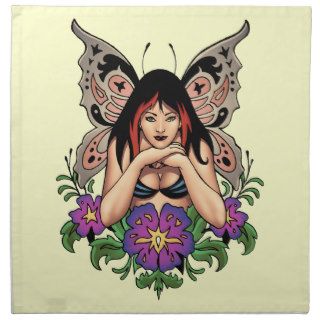 Goth Fairy with Flowers, Butterfly Wings by Al Rio Napkin