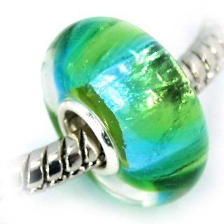 Pro Jewelry .925 Sterling Silver Glass "Green & Blue Dichroic" Charm Beads for Snake Chain Charm Bracelets: Charms: Jewelry