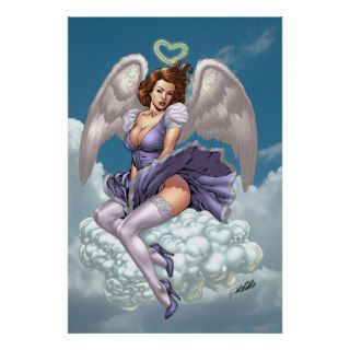 Brunette Angel Pinup with Heart Halo by Al Rio Print