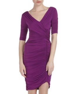 Ruched Half Sleeve Dress, Purple