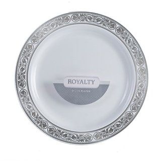 Royalty 10 Inch Plastic White Plates with Silver Band 120 CT: Industrial & Scientific