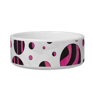 Zebra Black and Hot Pink Print Cat Bowls