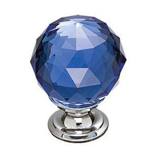 Top Knobs TK124PCPC PC Polished Chrome Cabinet Hardware 1 3/8" Blue Crystal Cabinet Knob With Polished Chrome Base   Cabinet And Furniture Knobs  