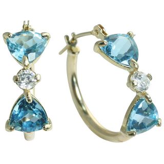10k Gold Trillion cut Blue Topaz and Cubic Zirconia Hoop Earrings Gemstone Earrings