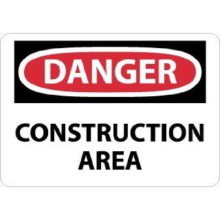 NMC D132P OSHA Sign, Legend "DANGER   CONSTRUCTION AREA", 10" Length x 7" Height, Pressure Sensitive Vinyl, Red/Black on White: Industrial Warning Signs: Industrial & Scientific