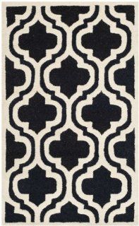 Safavieh Cambridge Collection CAM132E Handmade Wool Area Rug, 3 by 5 Feet, Black and Ivory  