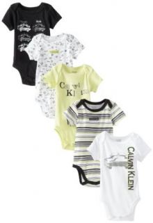 Calvin Klein Baby Boys Newborn 5 Pack Bodysuit, Green/Black Shades, 0/3 Months: Clothing