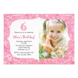 Glitter Sixth Birthday Invitation