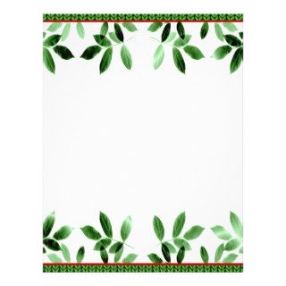 Elegant Christmas Green Leaves Border Stationery Letterhead Template