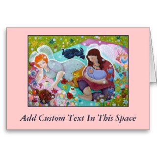 Angels Having A Cup Of Tea. On Pink. Custom Text. Greeting Cards