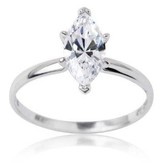14k White Gold and Marquise Cut Cubic Zirconia Solitaire Ring; size 6.0: Jewelry