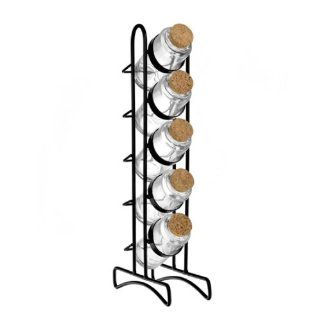 Modern Design Herb, Tea & Spice Storage Rack w/ 5 Glass Spice Jars ~ G159 Contemporary Black Metal Spice Rack with 5 Cork Top 3.4 oz. Glass Bottles Kitchen & Dining