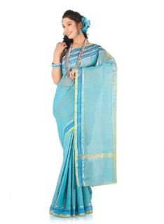 IndusDiva Women's Light Blue Cotton Saree: World Apparel: Clothing