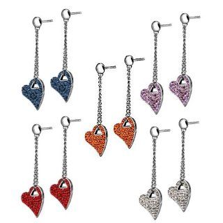 AAB Style ESS 143 Stainless Steel Drop Down Heart Earring with Foiled CZ Stones: AAB Style: Jewelry