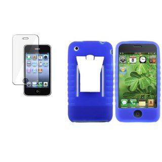 CommonByte Blue Silicone Cover Case Skin+Clear Screen LCD Protector For iPhone 3GS 3 G: Cell Phones & Accessories