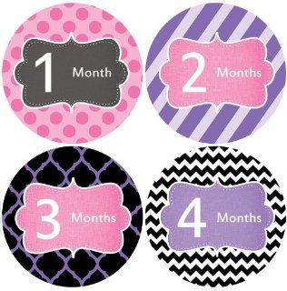 Pink Purple #164 Girl Baby Month Stickers for Bodysuit Chevron Polka Dots Stripes : Baby