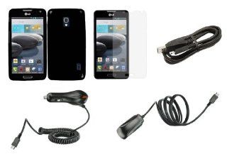 LG Optimus F6 (T Mobile, Metro PCS) Accessory Combo Kit   Black Argyle Flexible TPU Case + ATOM LED Keychain Light + Screen Protector + Wall Charger + Car Charger + Micro USB Cable: Cell Phones & Accessories
