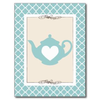 CUSTOM Chic Tan & Teal Teapot Banner Card Postcards