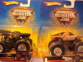 Hot Wheels Monster Jam Batman and Bad News Travels Fast {2 trucks 1/64} Toys & Games