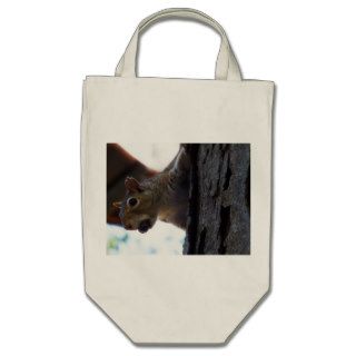 Squirrel on Tree with Nut in Mouth, Closeup Tote Bags