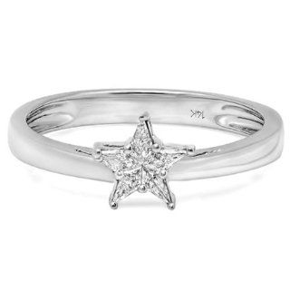 0.20 Carat (ctw) 14k White Gold Noble Cut Star Shaped 5 Stone Diamond Ladies Bridal Ring Engagement: Jewelry
