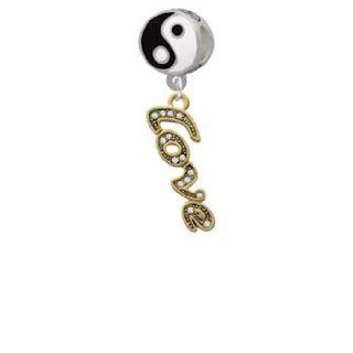 Gold Script ''Love'' with Clear Crystals Yin Yang Charm Bead Dangle: Delight & Co.: Jewelry