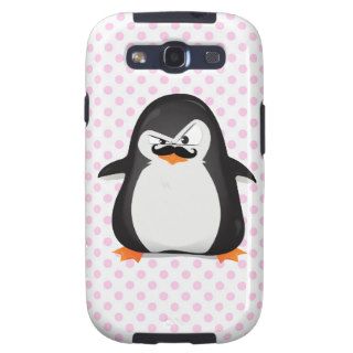 Cute Black  White Penguin And  Funny Mustache Galaxy SIII Cases