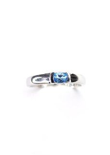 0.31 Carat Single Stone Oval Cut Blue Topaz AA+ Fancy Ring .925 Sterling Silver: Jewelry