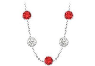 Diamonds By The Yard Created Ruby and CZ Necklace on 14K White Gold Bezel Set 100.00 ct.tw: Chain Necklaces: Jewelry