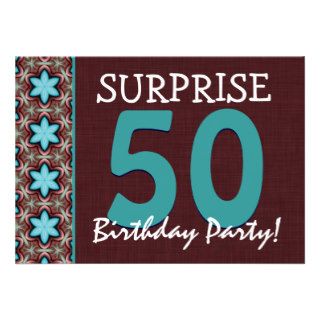 50th Surprise Birthday Aqua and Chocolate V2 Custom Announcements