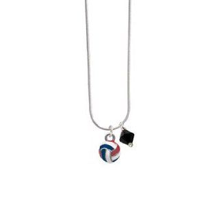 Mini Red, White & Blue Volleyball or Water Polo Ball Jet Swarovski Bicone Cha: Jewelry