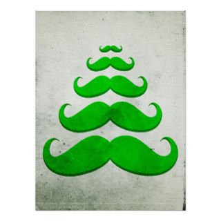 Funny green mustache, Christmas tree shape Poster
