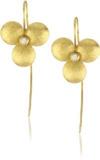 Julieli "Reflections" Clover 22k Gold with Diamond Hand made Earrings: Drop Earrings: Jewelry