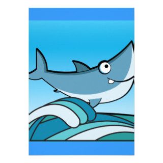 GREAT WHITE SHARK HAPPY CARTOON FISH FUN BLUE CUSTOM INVITATIONS