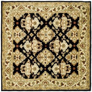 Handmade Heritage Traditions Black/ Ivory Wool Rug (8 Square)