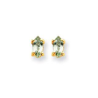 14k Yellow Gold 5x2.5 Marquise Green Amethyst Earring: Vishal Jewelry: Jewelry