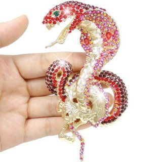Gold Tone Cobra Snake Brooch Red Austrian Crystal: Brooches And Pins: Jewelry