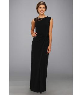 Ellen Tracy Lace Detail Gathered Sleeveless Gown Womens Dress (Black)