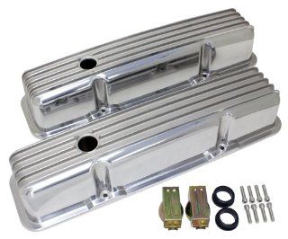 1958 86 Chevy Small Block 283 305 327 350 400 Tall Polished Aluminum Valve Covers   Full Finned Automotive