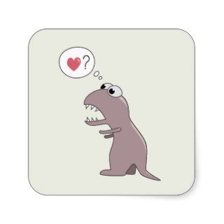 Cute Cartoon Dinosaur In Love Square Stickers