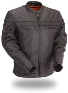 First MFG Men's Sporty Scooter Leather Jacket. Perforated Action Back. Full Featured. FIM262NTCZ: Automotive
