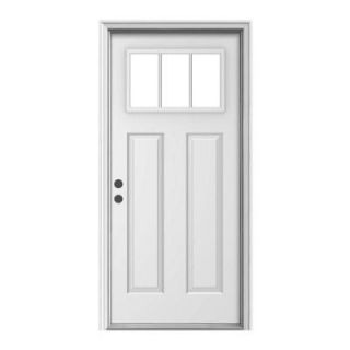 JELD WEN Premium 3 Lite Craftsman Primed White Steel Entry Door with Brickmold N11608