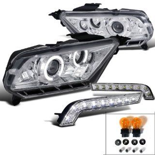 Ford Mustang Chrome Halo LED Projector Headlights+SMD Bumper Lights DRL: Automotive