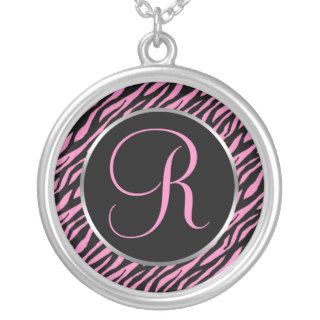 Pink Zebra Print Fancy Letter R Custom Necklace