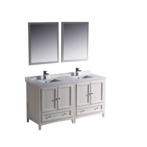 Fresca Oxford 60 in. Double Vanity in Antique White with Ceramic Vanity Top in White and Mirror FVN20 3030AW