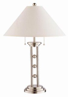 Ultra Modern Style Metal Table Lamp With White Fabric Lamp Shade In Brushed Nickel Finish. (Item# Vista Furniture CF900734)  