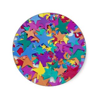 Star confetti in different colors round stickers